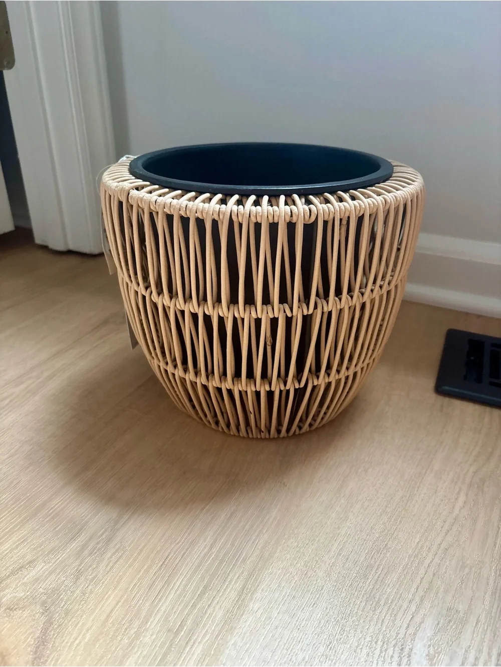 Natural Woven Rattan Planter with Black Inner Pot